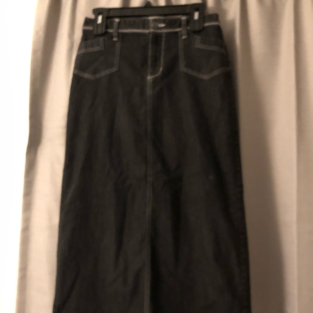 Black denim maxi skirt